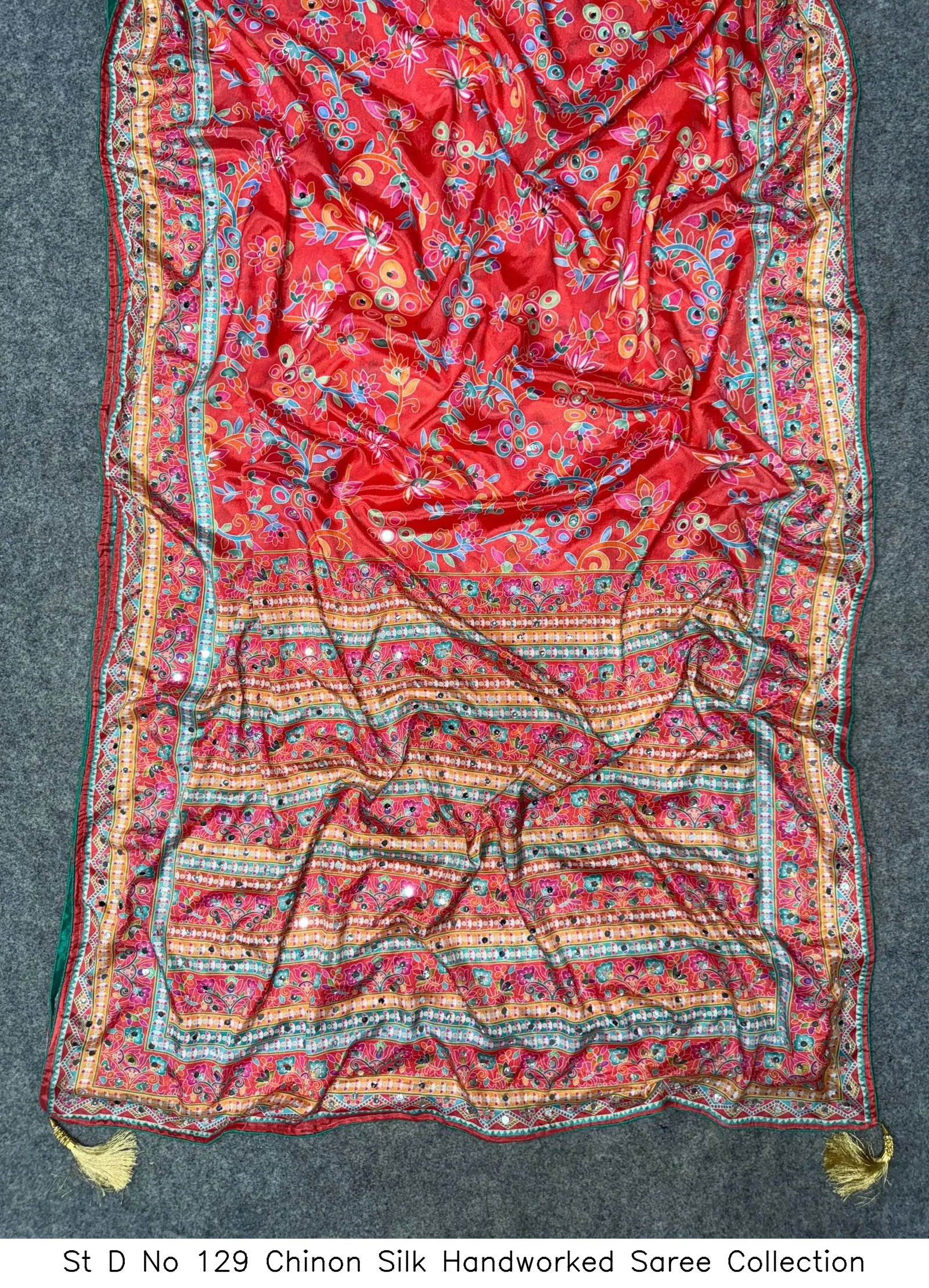 St D No 129 Chinon Silk Handworked Saree Collection - Image 9