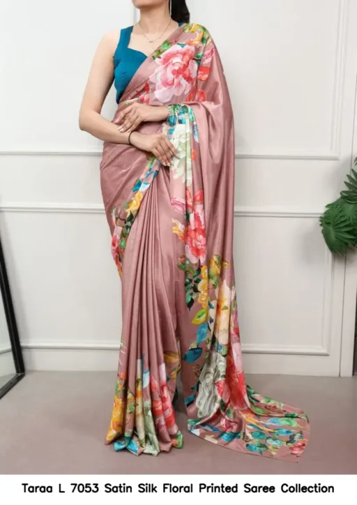 Taraa L 7053 Satin Silk Floral Printed Saree Collection