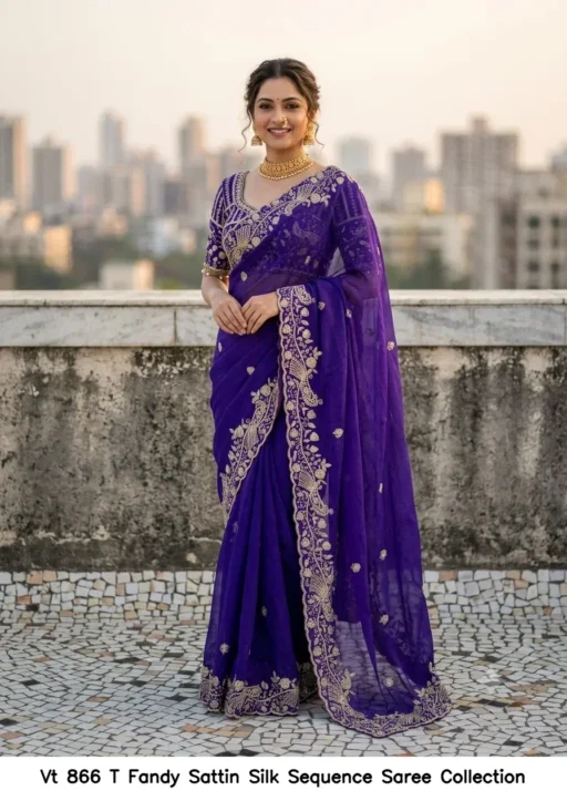 Vt 866 T Fandy Sattin Silk Sequence Saree Collection