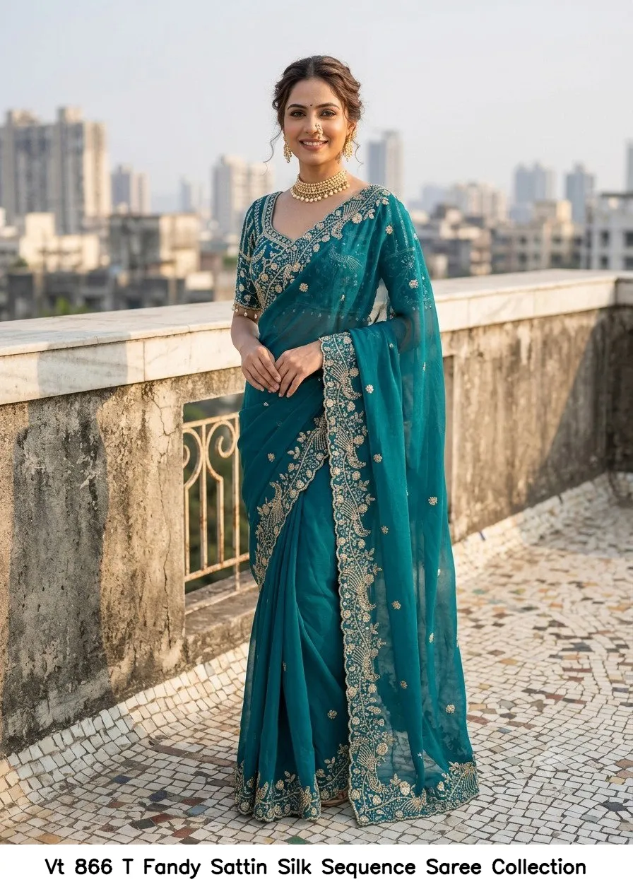 Vt 866 T Fandy Sattin Silk Sequence Saree Collection - Image 13