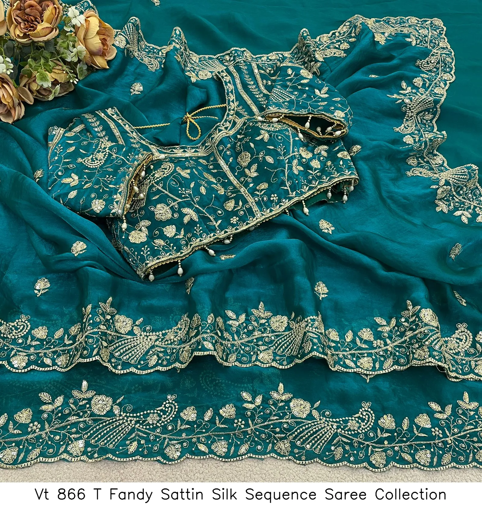 Vt 866 T Fandy Sattin Silk Sequence Saree Collection - Image 2