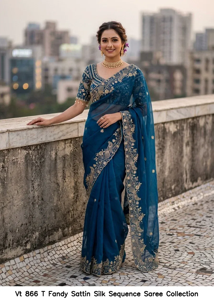 Vt 866 T Fandy Sattin Silk Sequence Saree Collection - Image 3