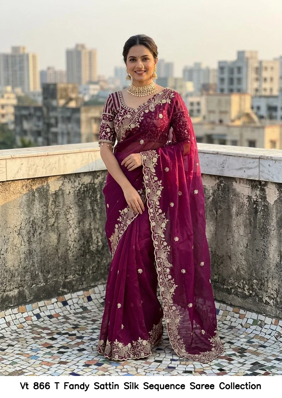 Vt 866 T Fandy Sattin Silk Sequence Saree Collection - Image 5
