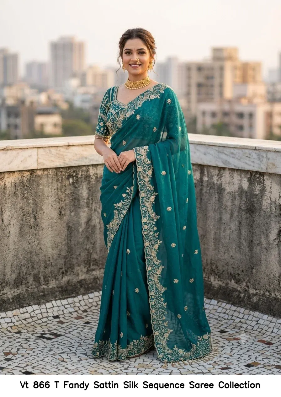 Vt 866 T Fandy Sattin Silk Sequence Saree Collection - Image 7