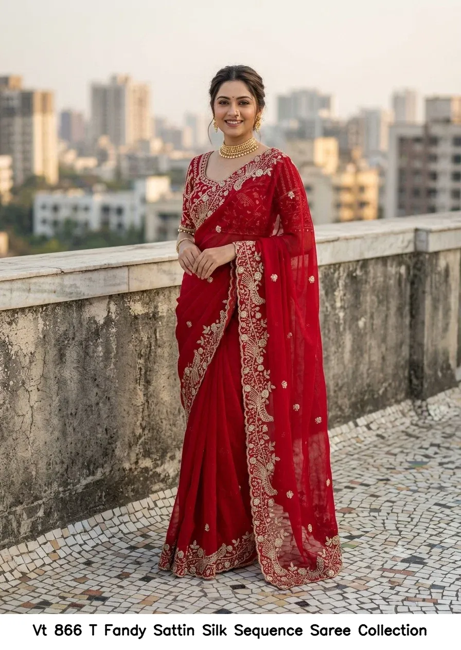 Vt 866 T Fandy Sattin Silk Sequence Saree Collection - Image 8