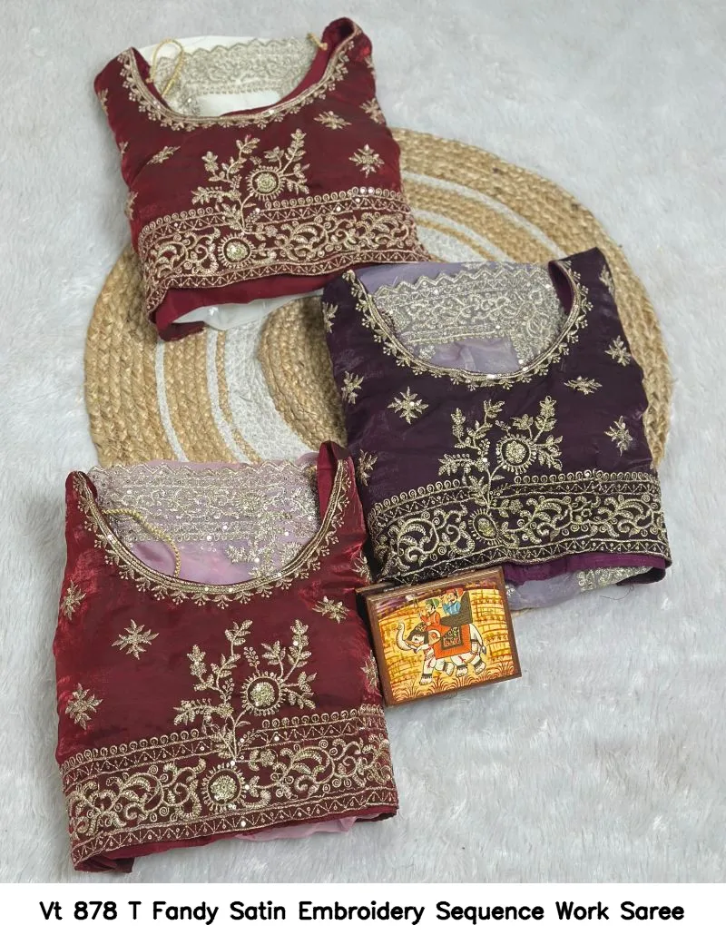 Vt 878 T Fandy Satin Embroidery Sequence Work Saree - Image 2