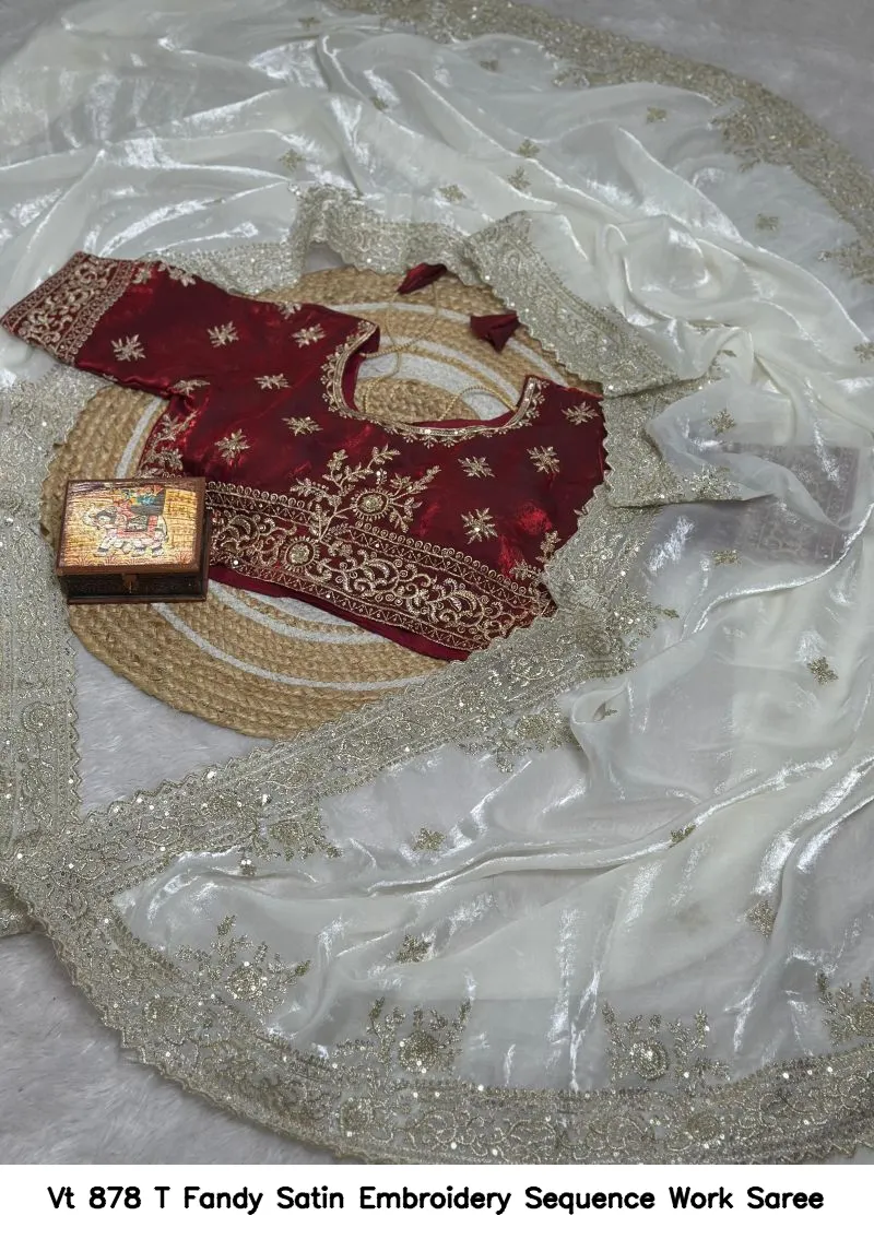 Vt 878 T Fandy Satin Embroidery Sequence Work Saree - Image 3