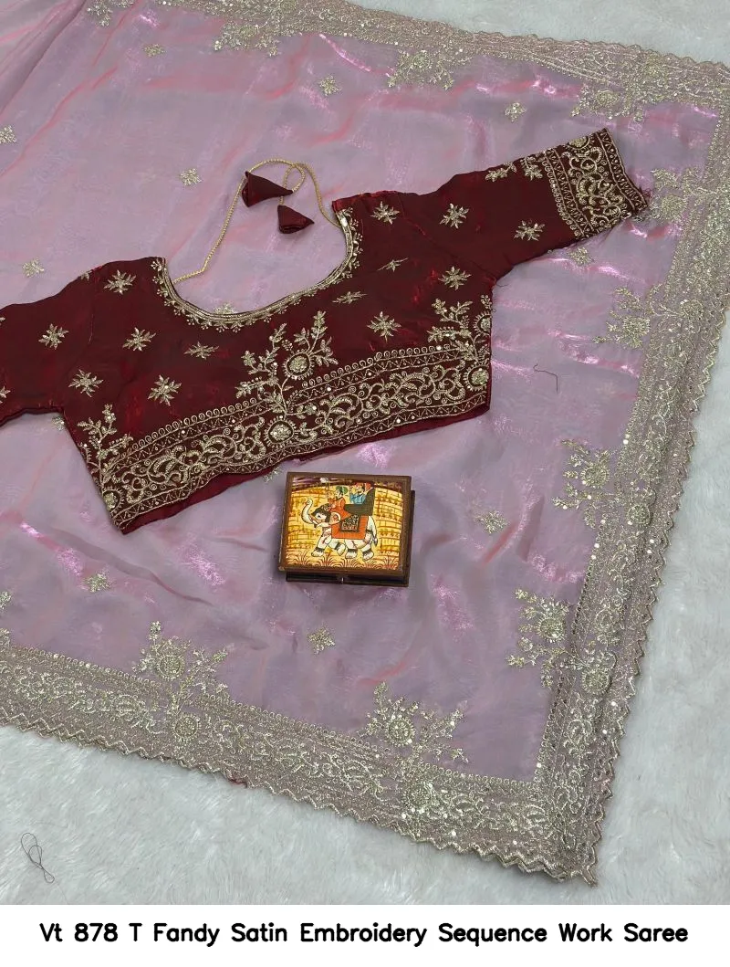 Vt 878 T Fandy Satin Embroidery Sequence Work Saree - Image 5