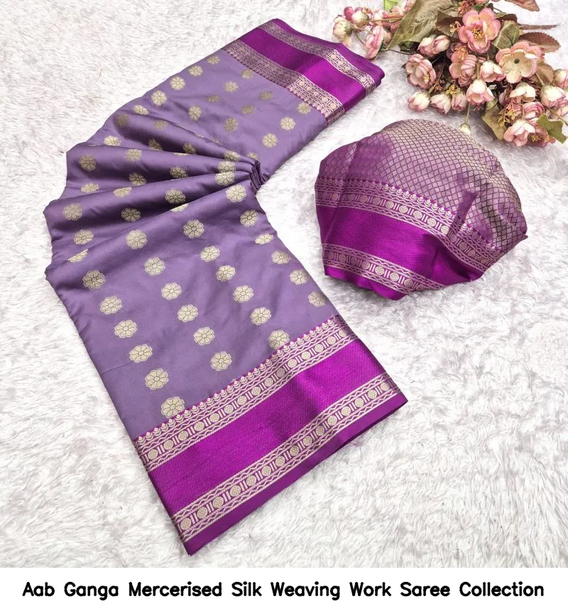 Aab Ganga Mercerised Silk Weaving Work Saree Collection - Image 3