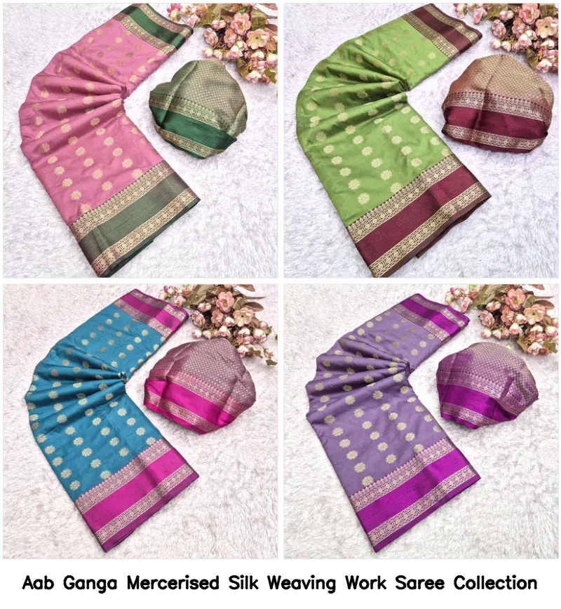 Aab Ganga Mercerised Silk Weaving Work Saree Collection - Image 6