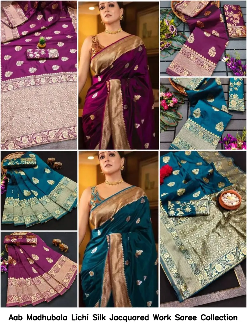 Aab Madhubala Lichi Silk Jacquared Work Saree Collection - Image 2