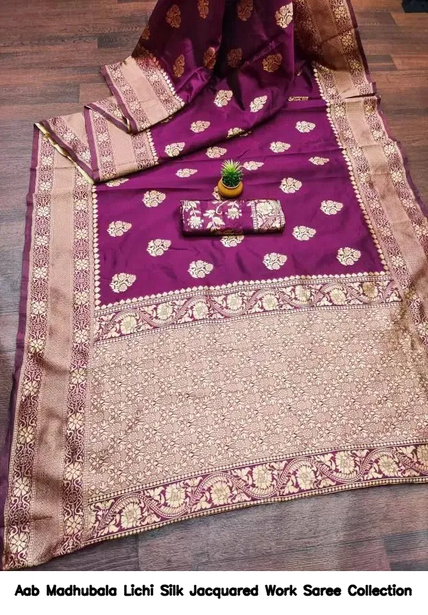 Aab Madhubala Lichi Silk Jacquared Work Saree Collection - Image 3