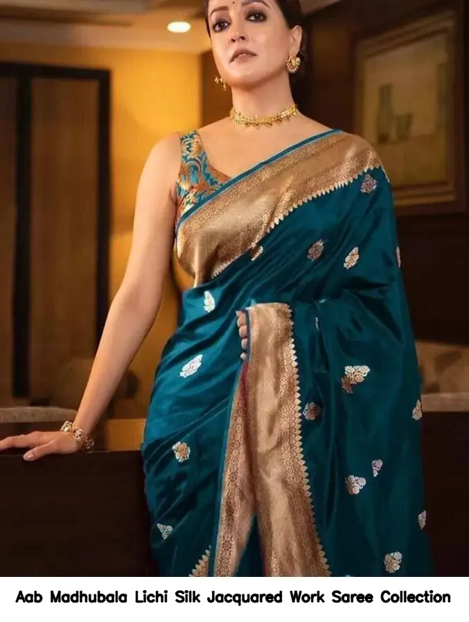 Aab Madhubala Lichi Silk Jacquared Work Saree Collection - Image 4