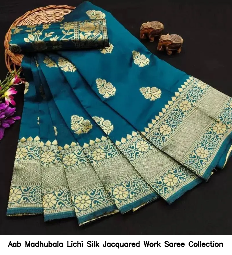 Aab Madhubala Lichi Silk Jacquared Work Saree Collection - Image 5