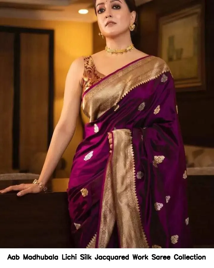 Aab Madhubala Lichi Silk Jacquared Work Saree Collection - Image 6
