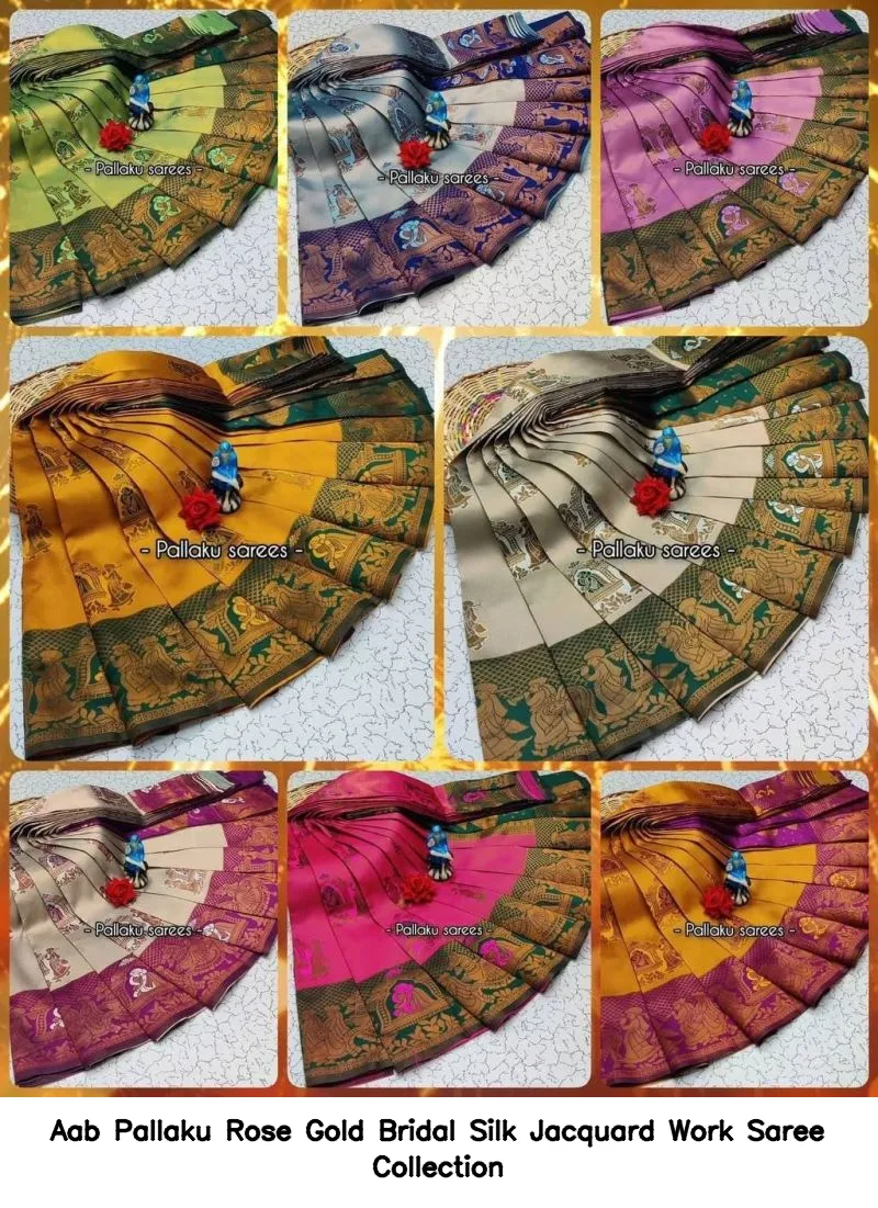 Aab Pallaku Rose Gold Bridal Silk Jacquard Work Saree Collection - Image 10