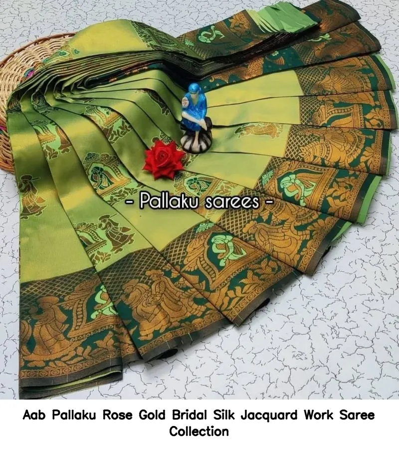 Aab Pallaku Rose Gold Bridal Silk Jacquard Work Saree Collection - Image 11