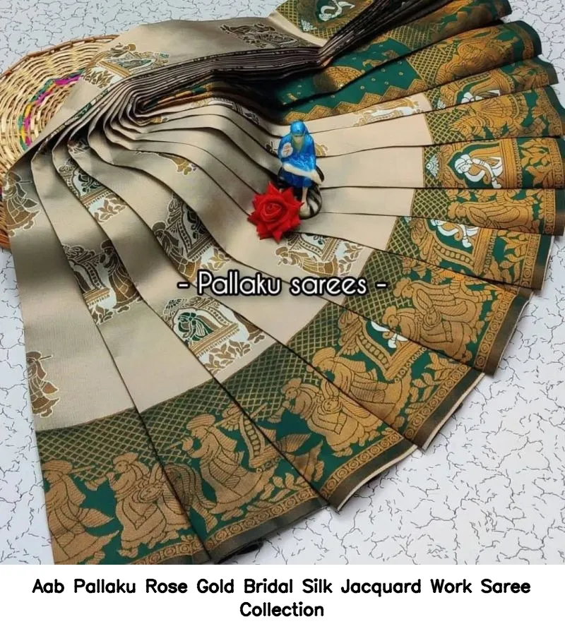Aab Pallaku Rose Gold Bridal Silk Jacquard Work Saree Collection - Image 12