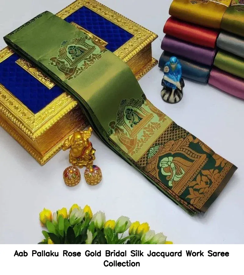 Aab Pallaku Rose Gold Bridal Silk Jacquard Work Saree Collection - Image 13