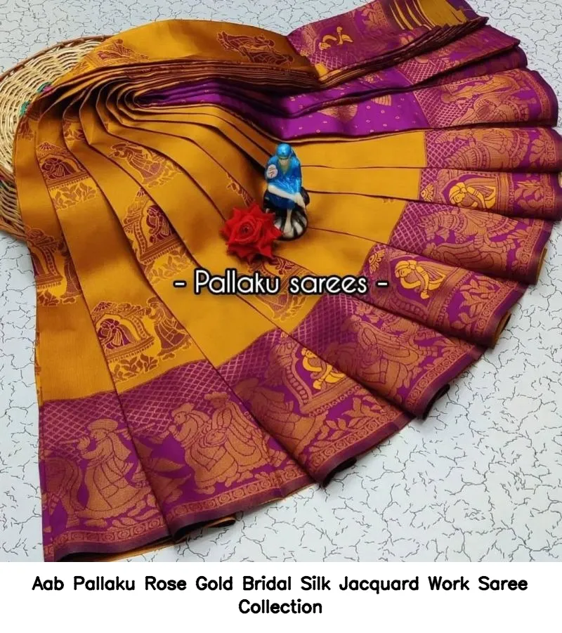 Aab Pallaku Rose Gold Bridal Silk Jacquard Work Saree Collection - Image 3