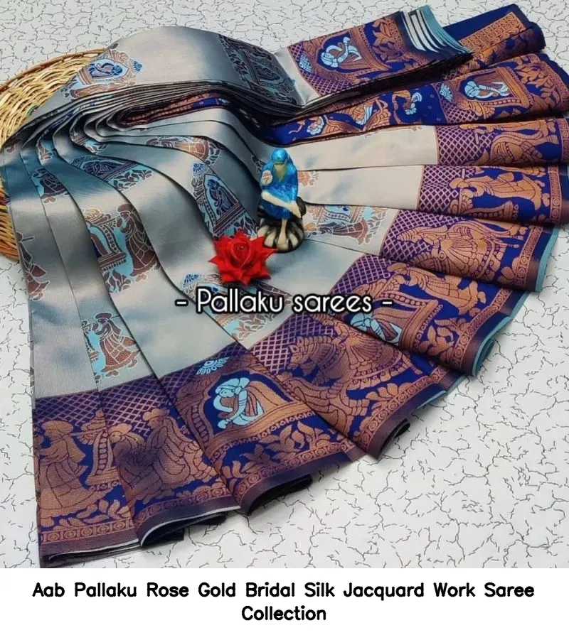 Aab Pallaku Rose Gold Bridal Silk Jacquard Work Saree Collection - Image 5
