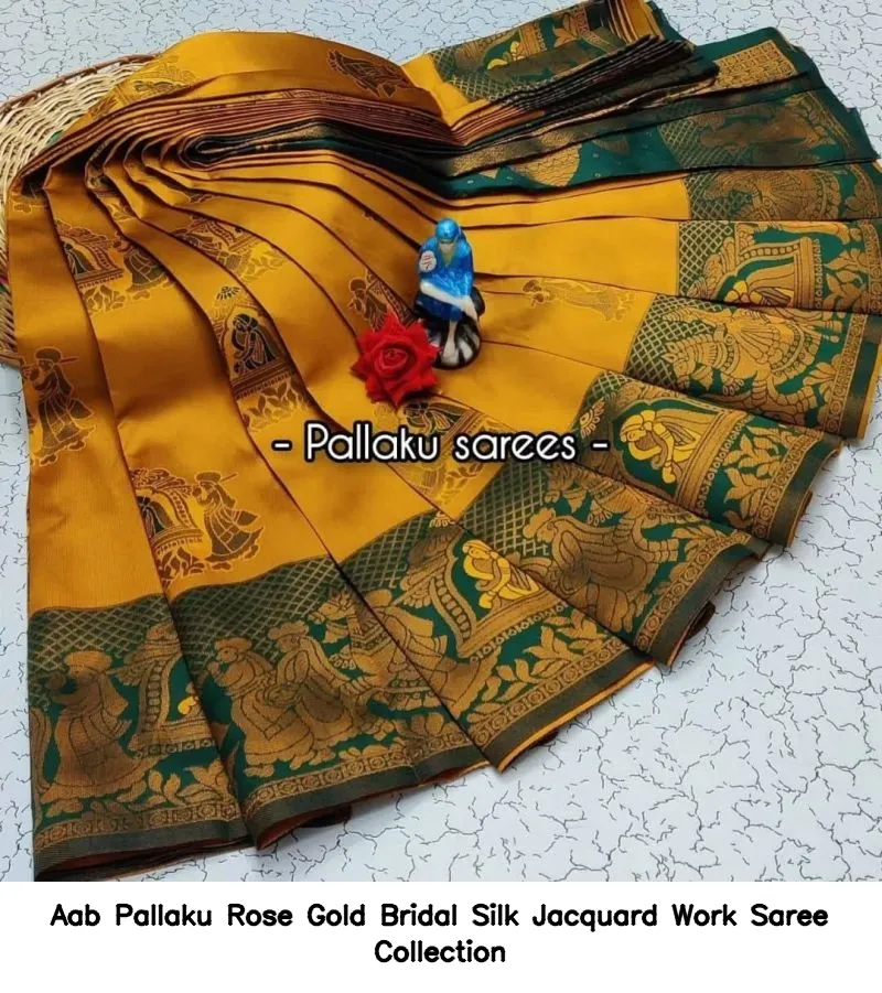 Aab Pallaku Rose Gold Bridal Silk Jacquard Work Saree Collection - Image 9