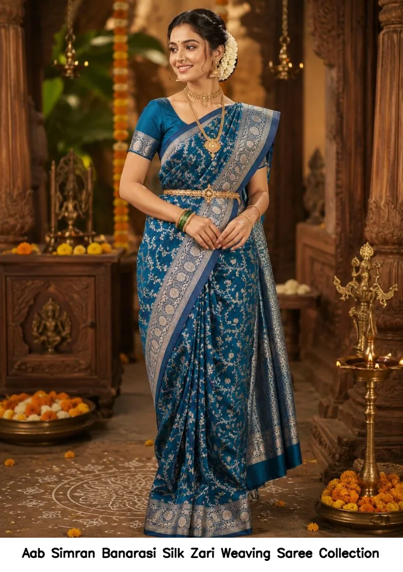 Aab Simran Banarasi Silk Zari Weaving Saree Collection - Image 12
