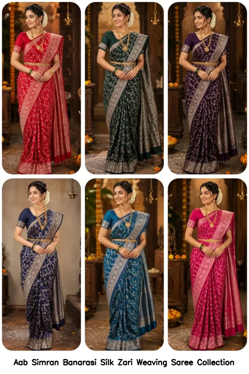 Aab Simran Banarasi Silk Zari Weaving Saree Collection - Image 13