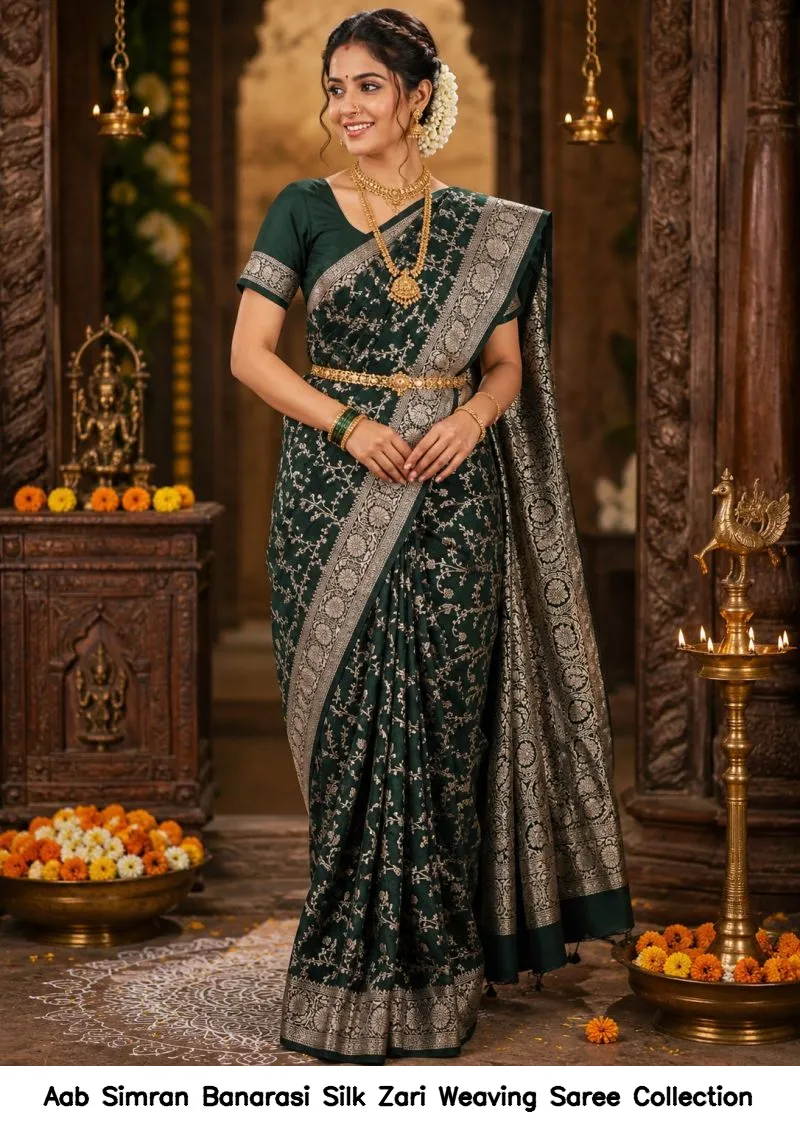 Aab Simran Banarasi Silk Zari Weaving Saree Collection - Image 3