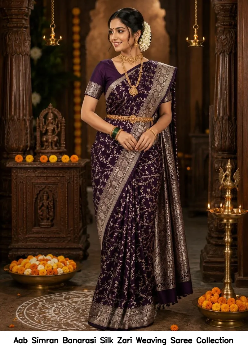 Aab Simran Banarasi Silk Zari Weaving Saree Collection - Image 5