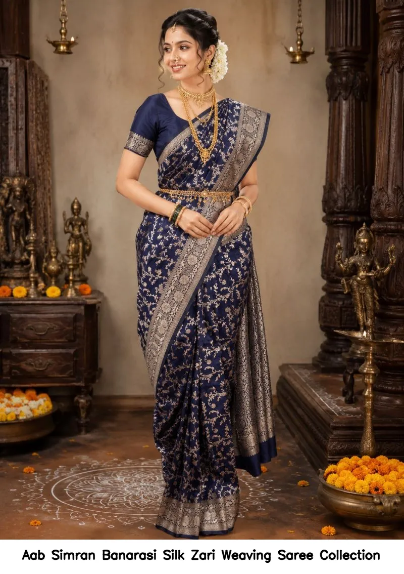 Aab Simran Banarasi Silk Zari Weaving Saree Collection - Image 6