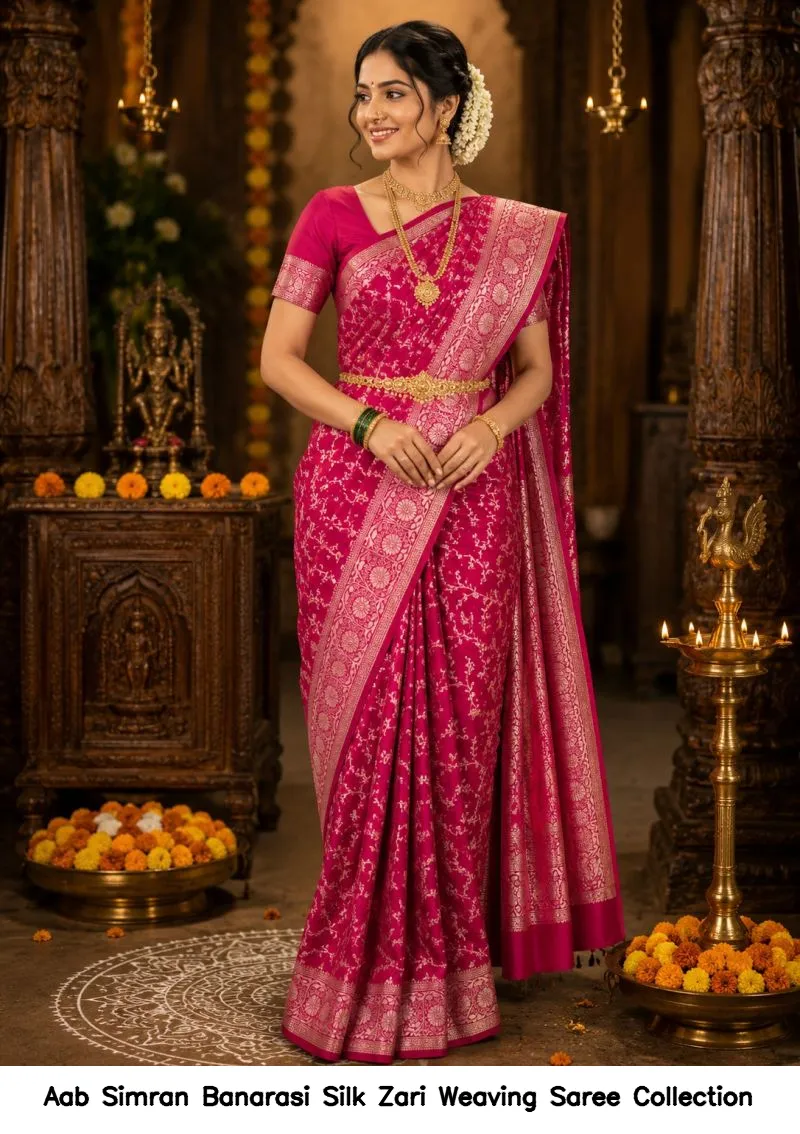 Aab Simran Banarasi Silk Zari Weaving Saree Collection - Image 7