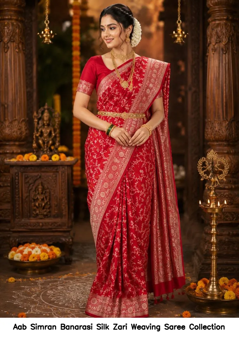Aab Simran Banarasi Silk Zari Weaving Saree Collection - Image 8
