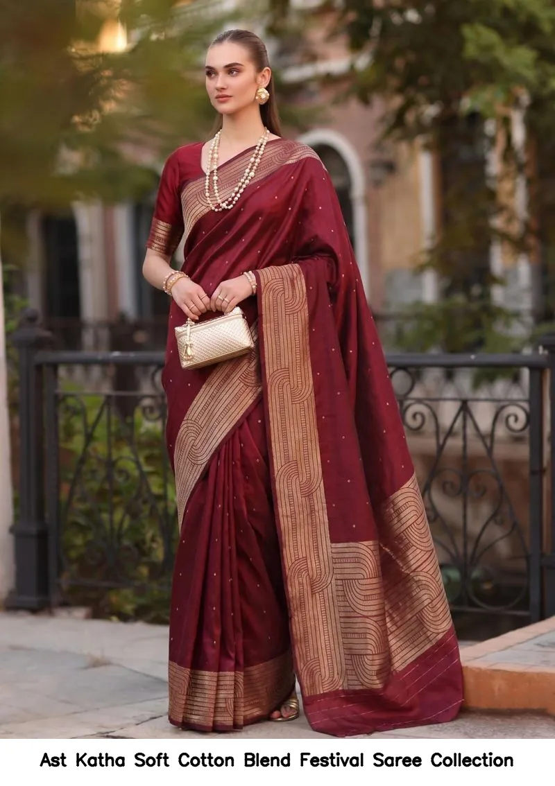 Ast Katha Soft Cotton Blend Festival Saree Collection - Image 2