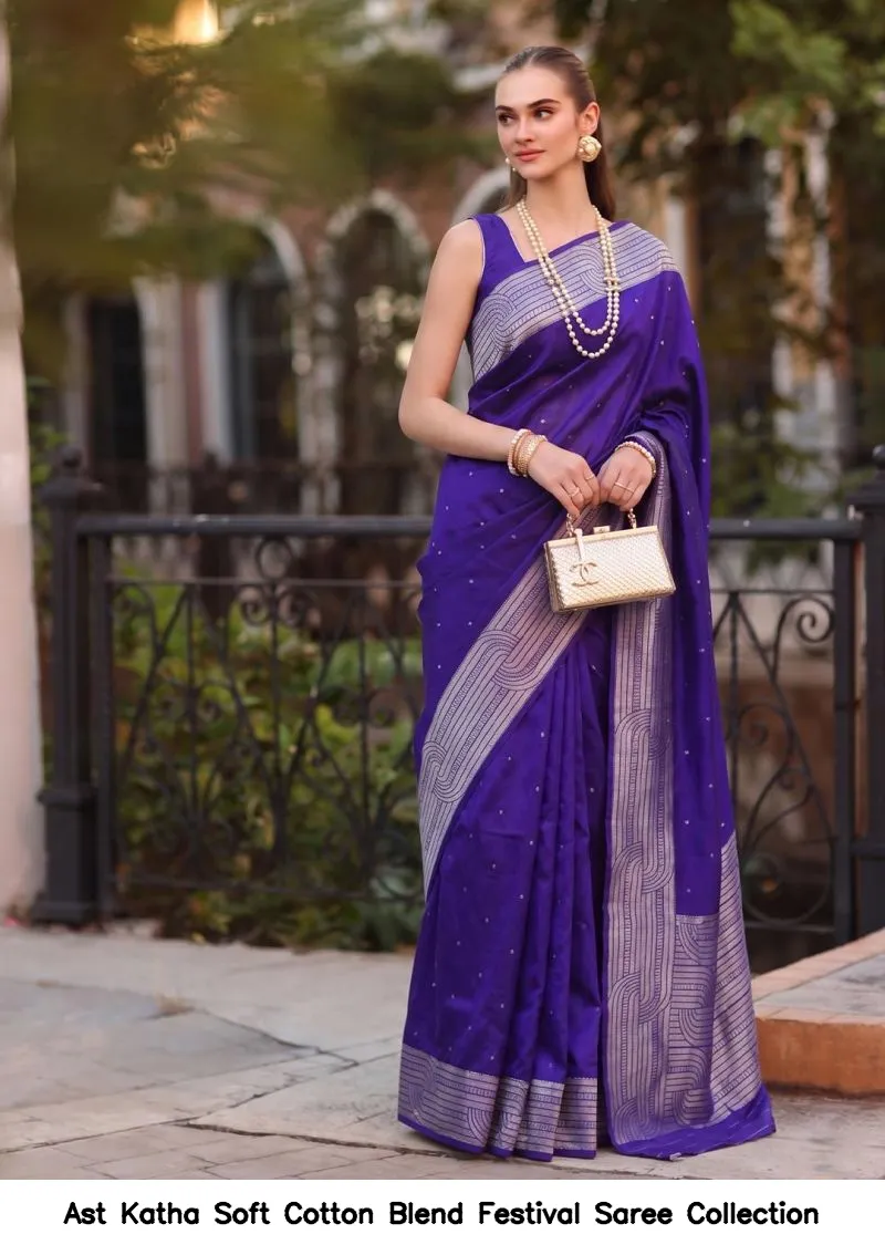 Ast Katha Soft Cotton Blend Festival Saree Collection - Image 3