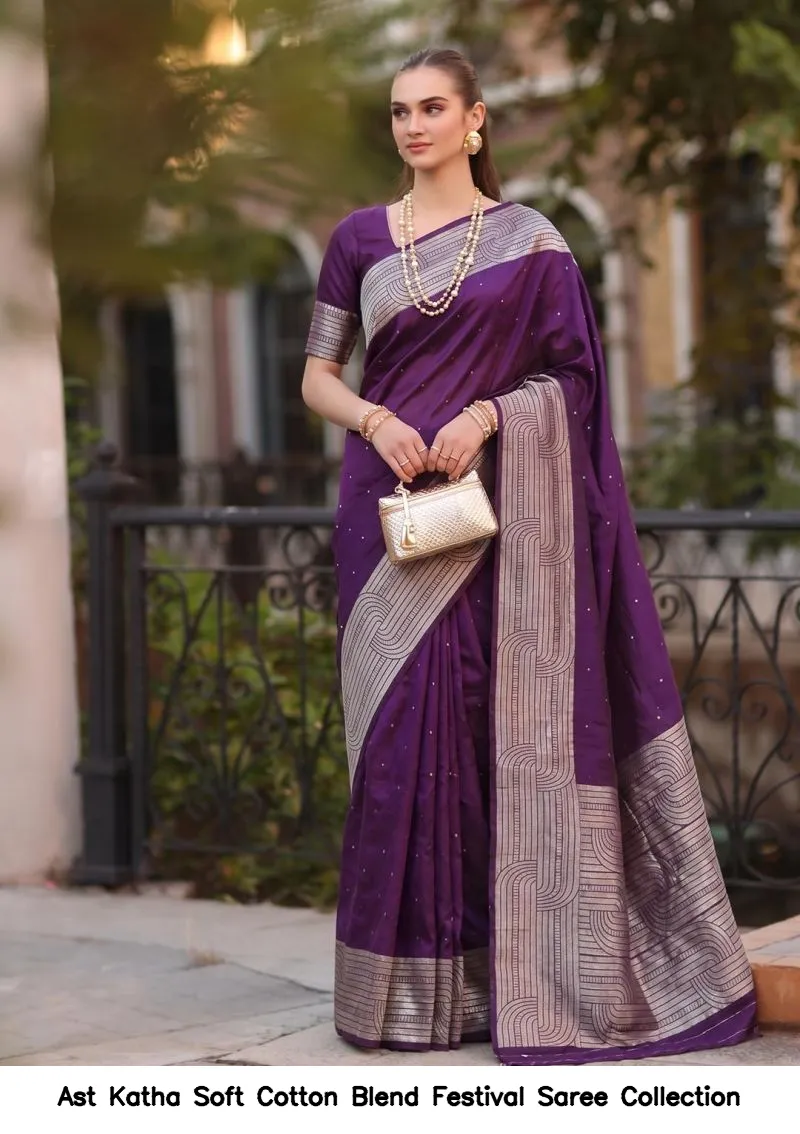 Ast Katha Soft Cotton Blend Festival Saree Collection - Image 4