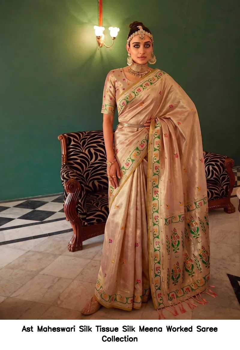 Ast Maheswari Silk Tissue Silk Meena Worked Saree Collection - Image 2