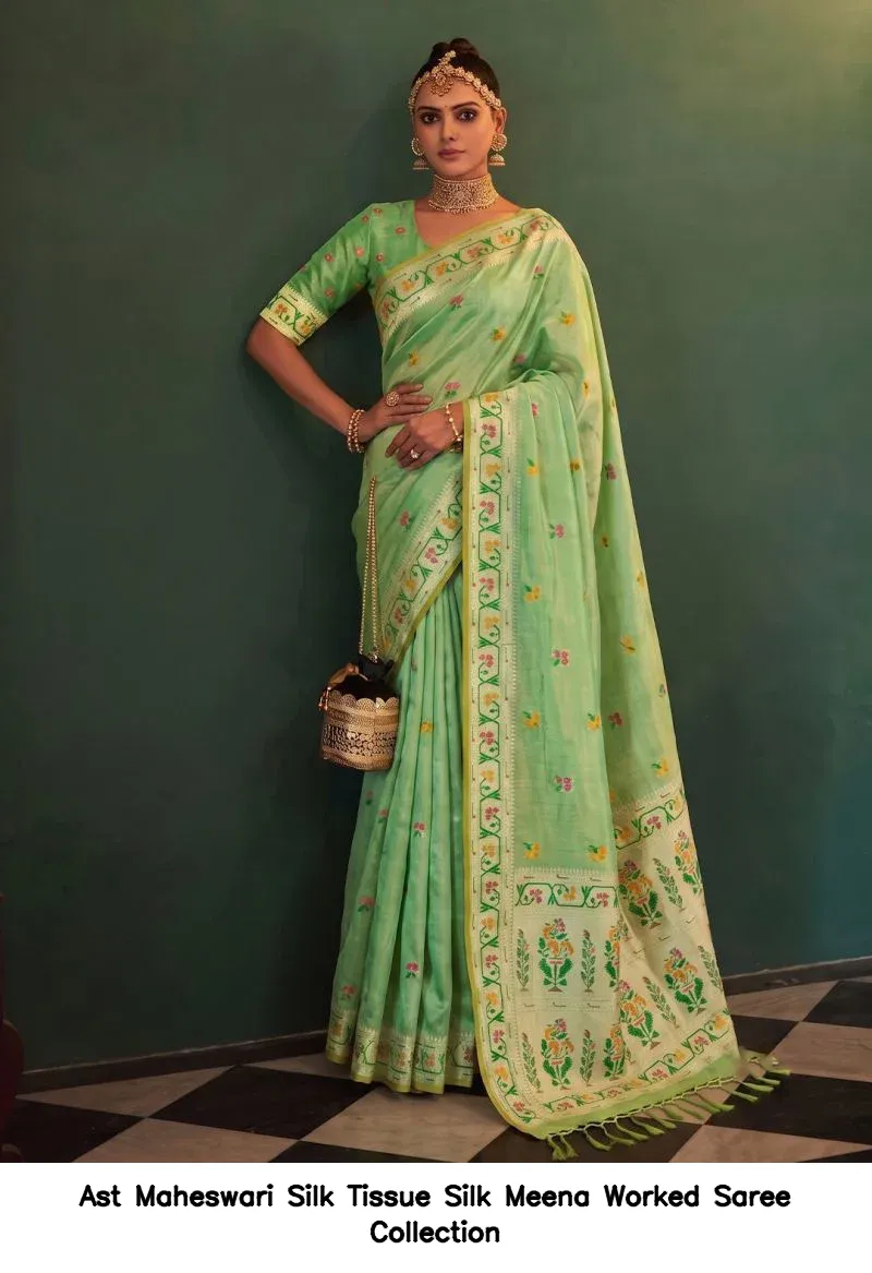 Ast Maheswari Silk Tissue Silk Meena Worked Saree Collection - Image 4