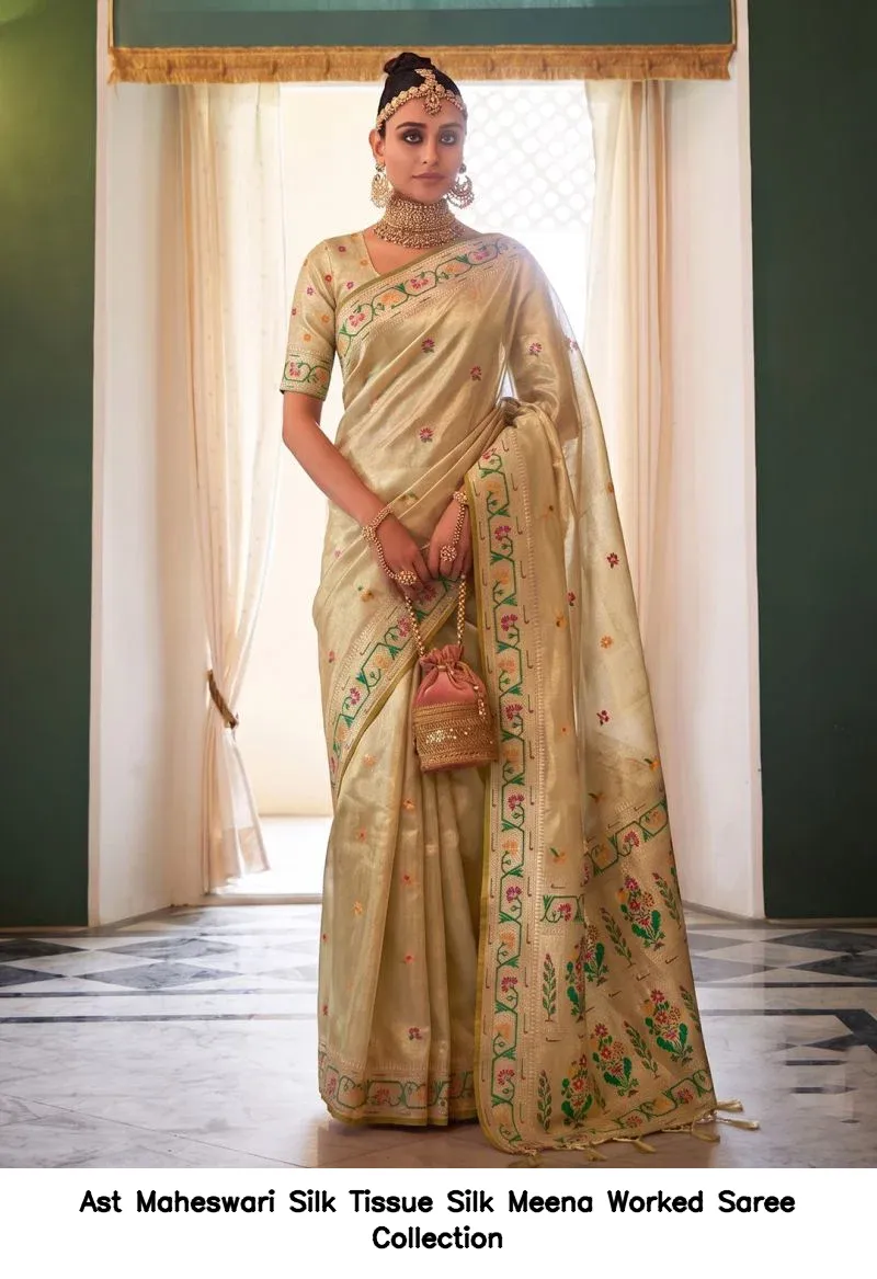 Ast Maheswari Silk Tissue Silk Meena Worked Saree Collection - Image 5