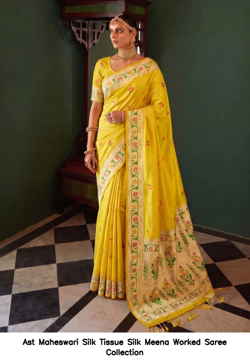 Ast Maheswari Silk Tissue Silk Meena Worked Saree Collection - Image 7