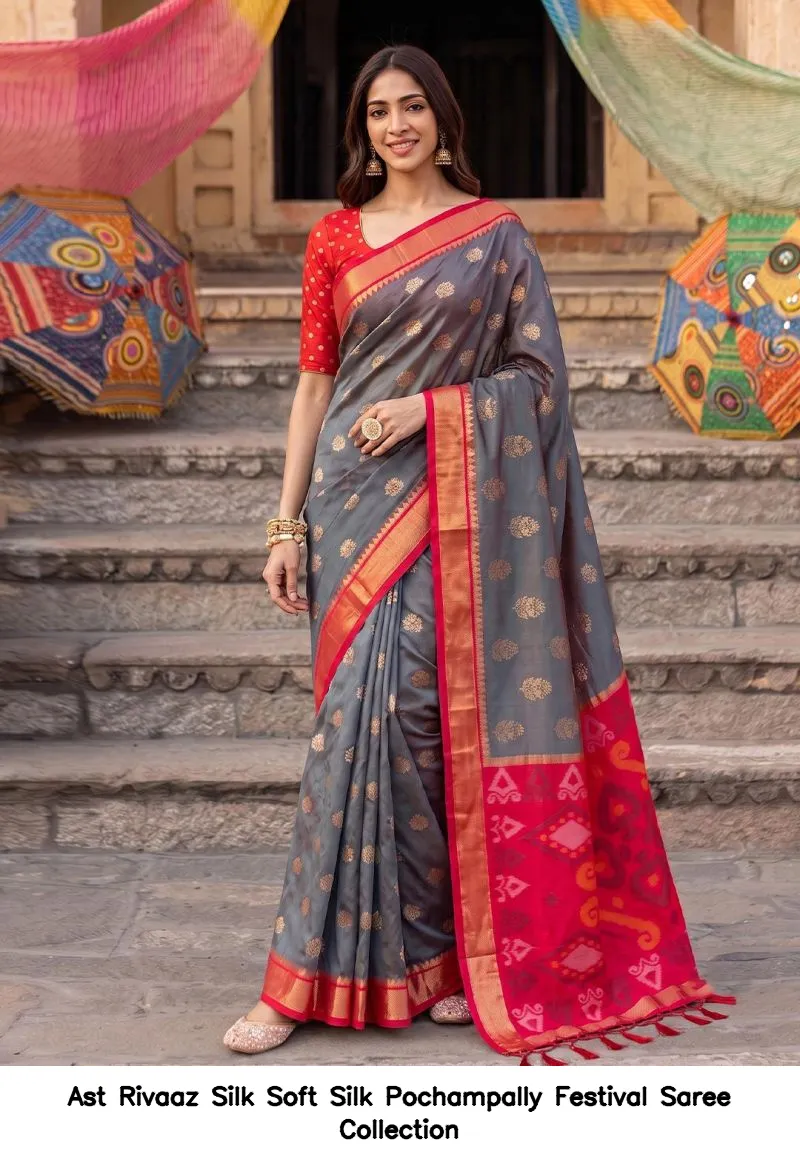 Ast Rivaaz Silk Soft Silk Pochampally Festival Saree Collection - Image 3