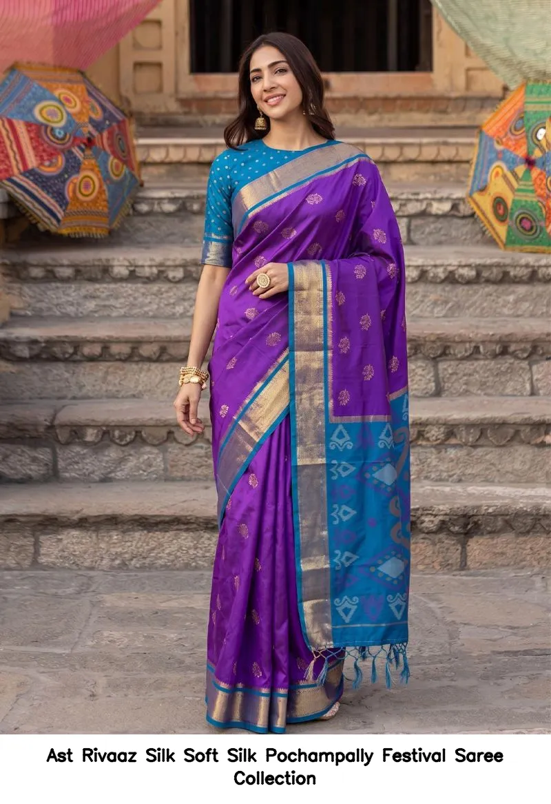 Ast Rivaaz Silk Soft Silk Pochampally Festival Saree Collection - Image 4