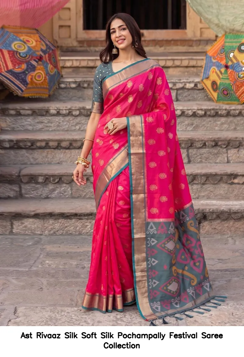 Ast Rivaaz Silk Soft Silk Pochampally Festival Saree Collection - Image 7