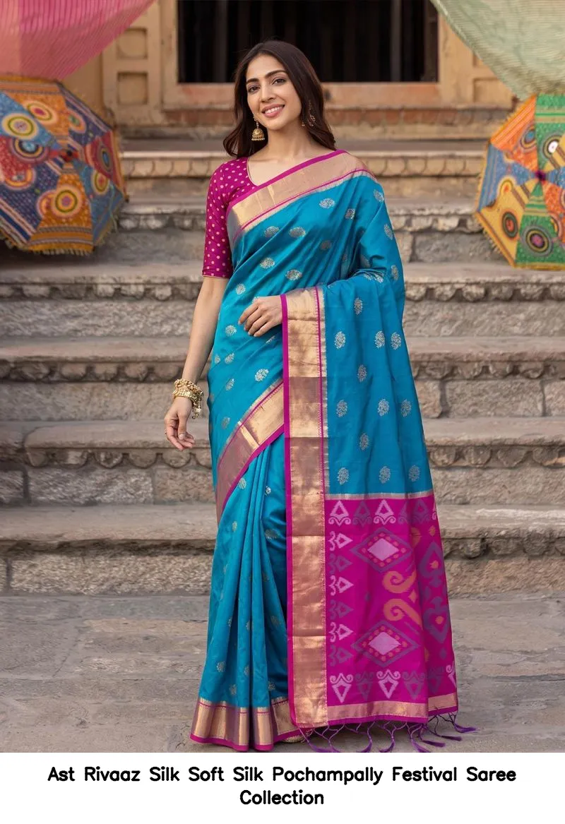 Ast Rivaaz Silk Soft Silk Pochampally Festival Saree Collection - Image 9