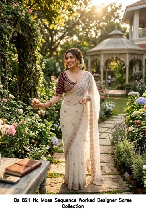 Ds 821 Nc Moss Sequence Worked Designer Saree Collection