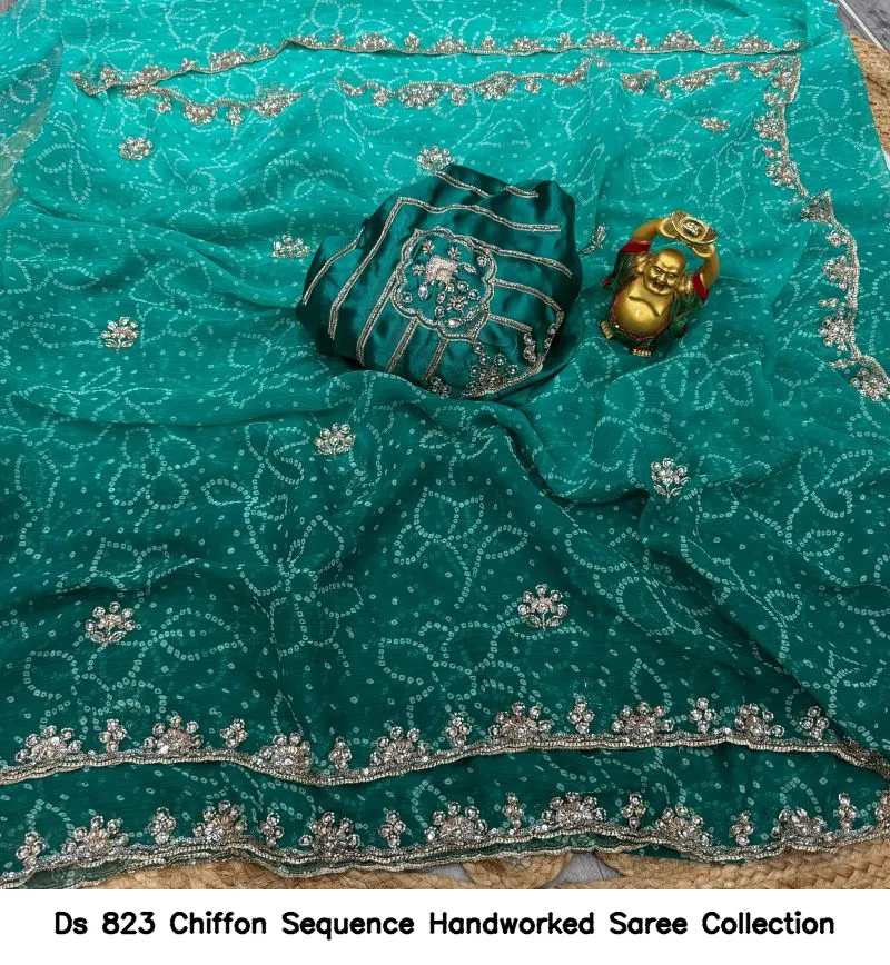 Ds 823 Chiffon Sequence Handworked Saree Collection - Image 10