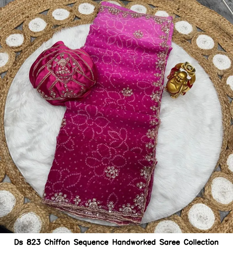 Ds 823 Chiffon Sequence Handworked Saree Collection - Image 12