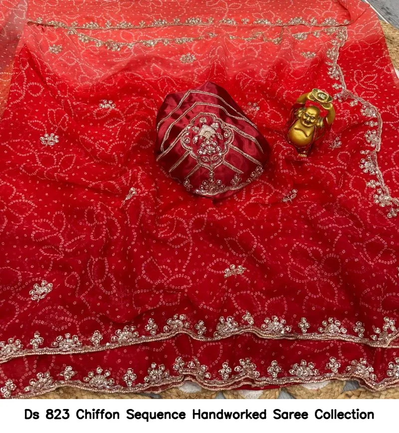 Ds 823 Chiffon Sequence Handworked Saree Collection - Image 3