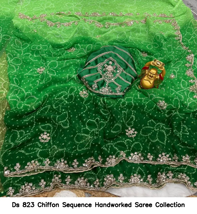 Ds 823 Chiffon Sequence Handworked Saree Collection - Image 4