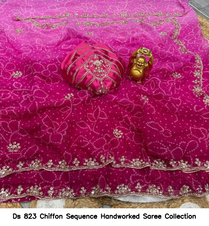 Ds 823 Chiffon Sequence Handworked Saree Collection - Image 5